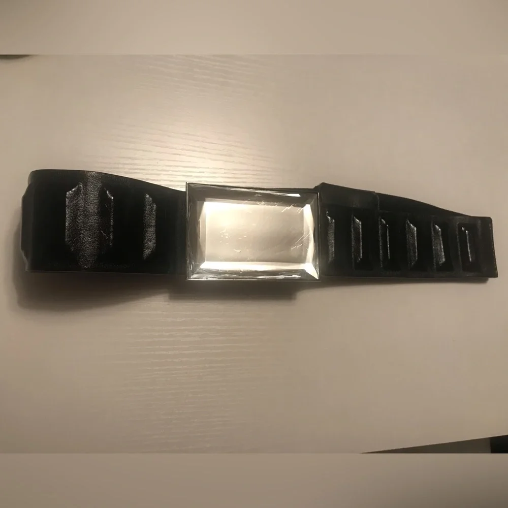 Cool black textured belt with beveled glass mirrored large buckle